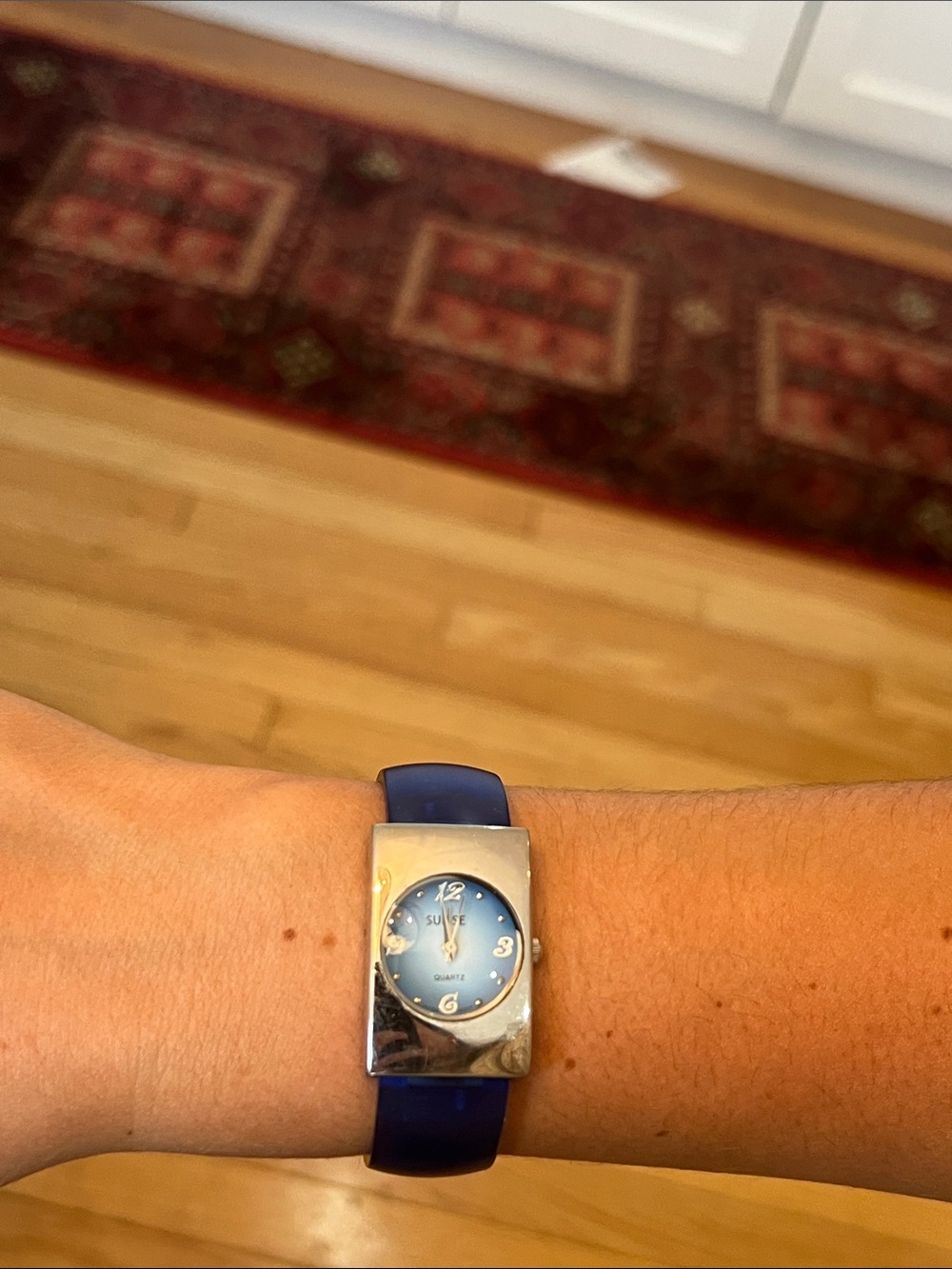 Blue Strap Rectangular Quartz Watch with Blue Dial